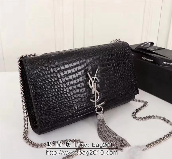 YSL聖羅蘭 鱷魚紋牛皮 時尚鏈條流蘇包 可單肩斜挎 26700 YAS1519